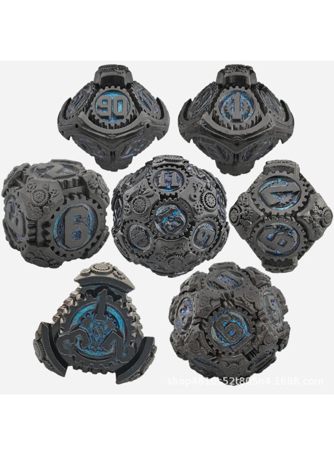 مجموعة نرد معدنية صلبة ذات تروس ميكانيكية، 7 قطع، لعبة تقمص الأدوار (D&D) Dungeons & Dragons، منخل متعدد الأوجه، لعبة طاول